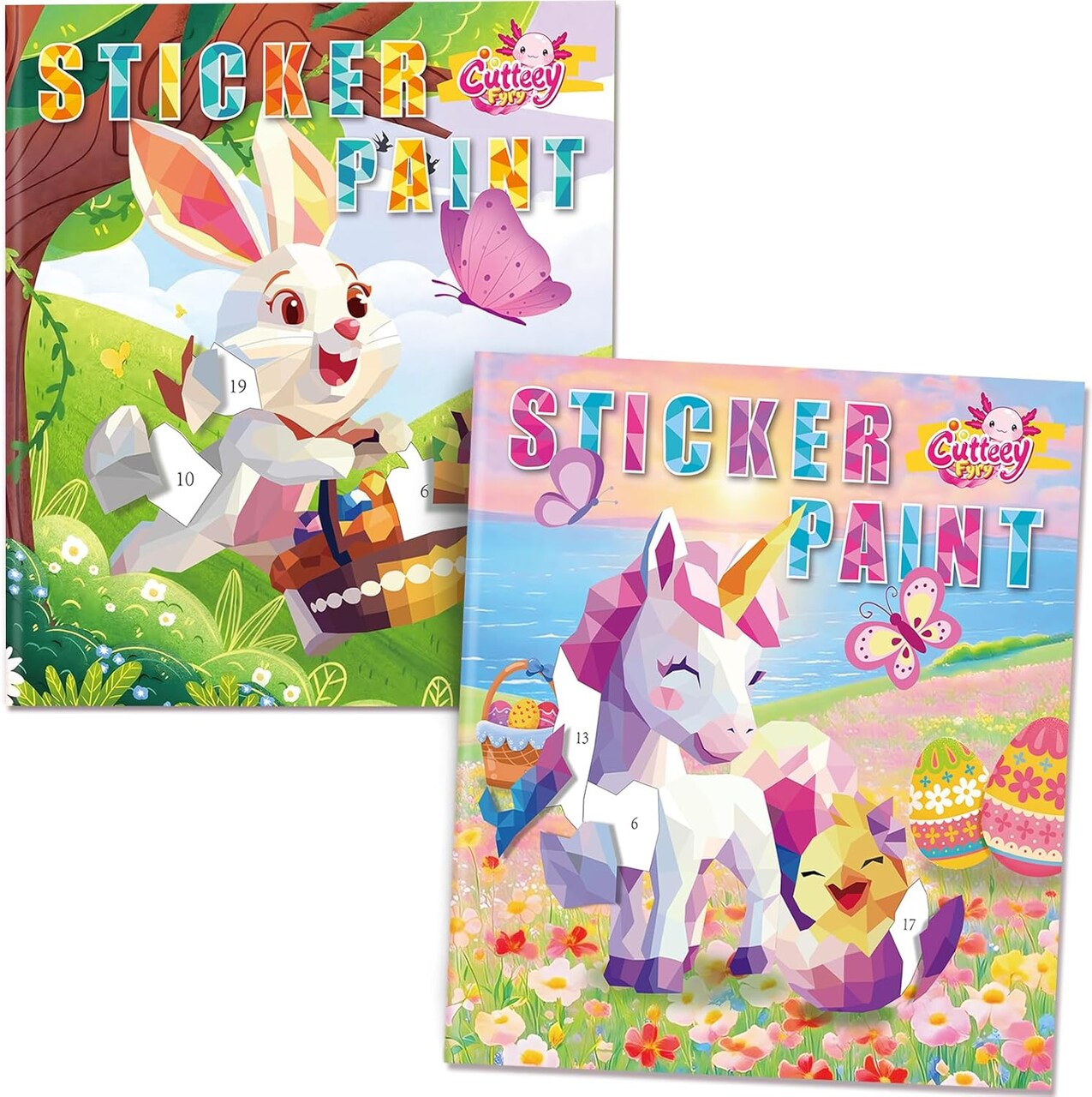 Paint by Number Sticker Book for Girls Kids - Road Trip & Airplane Activities Toys, Easter Basket Stuffers, Bunny Egg Unicorn, Birthday Gifts, Travel Essentials for Toddlers & Car Rides